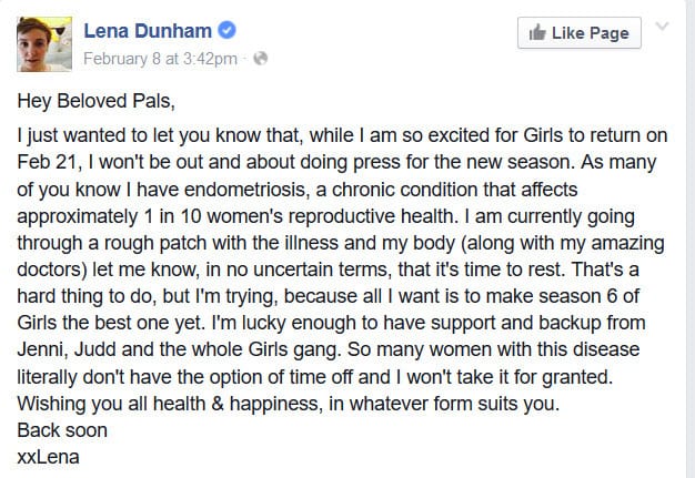 Lena Dunham endometriosis